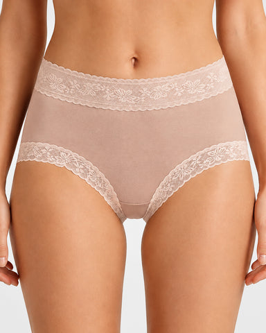 5-Pack Soft Lace-Trim Cotton High-Waist Panties