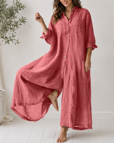 Cotton Linen Shirt Jumpsuit