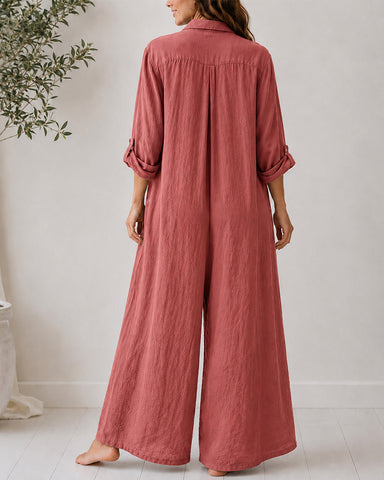 Cotton Linen Shirt Jumpsuit