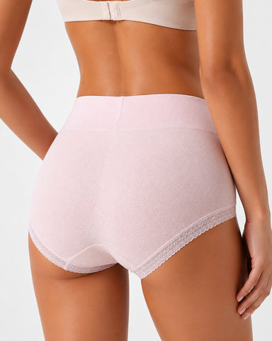5-Pack Pure Cotton Lace Trim Breathable Tummy Control Panties