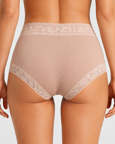 5-Pack Soft Lace-Trim Cotton High-Waist Panties