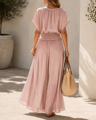 Flowy Chiffon Short Sleeve Boho Long Dress