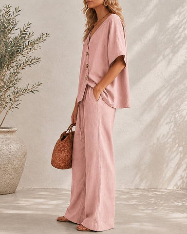 Casual Cotton Easy Living Wide-Leg Set