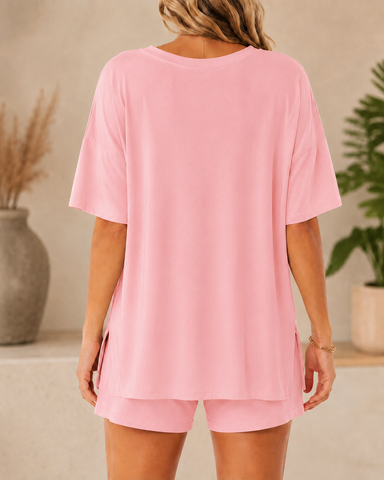 Relaxed V-Neck Lounge Shorts Set