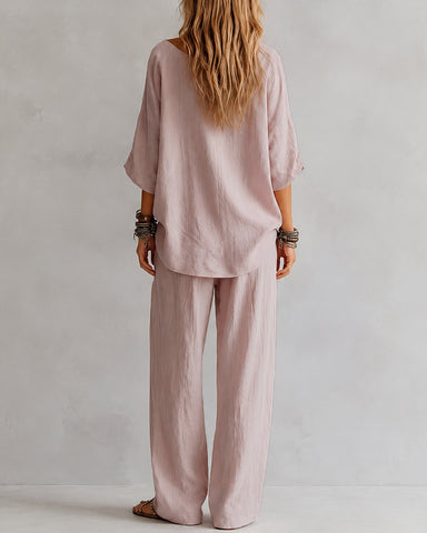 Casual Loose Linen Off-Shoulder Wide-Leg Set