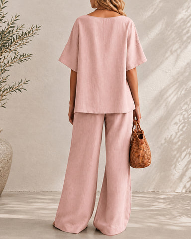 Casual Cotton Easy Living Wide-Leg Set