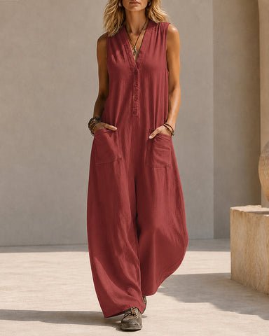 Sleeveless Linen Wide Leg Jumpsuit