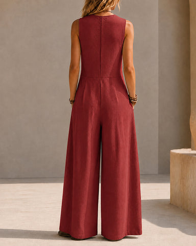 Sleeveless Linen Wide Leg Jumpsuit