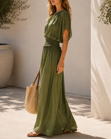 Flowy Chiffon Short Sleeve Boho Long Dress