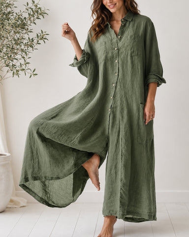 Cotton Linen Shirt Jumpsuit