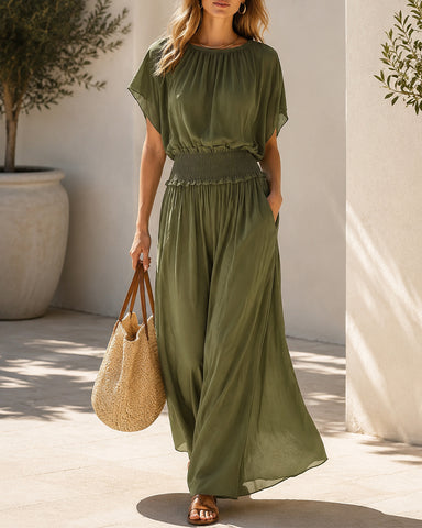 Flowy Chiffon Short Sleeve Boho Long Dress