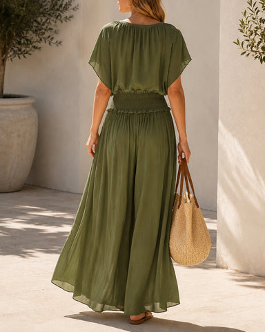 Flowy Chiffon Short Sleeve Boho Long Dress