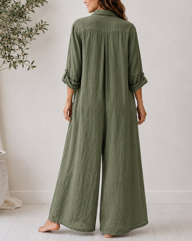 Cotton Linen Shirt Jumpsuit