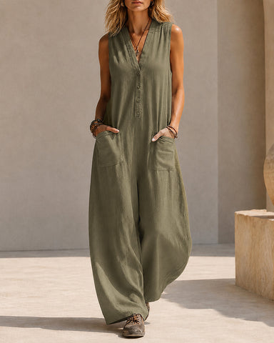 Sleeveless Linen Wide Leg Jumpsuit
