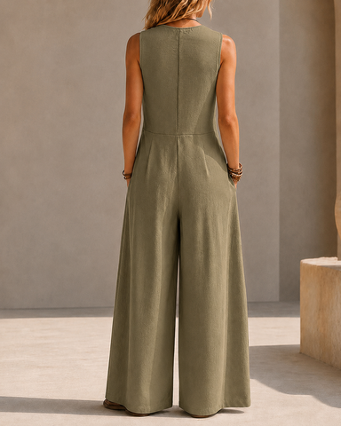Sleeveless Linen Wide Leg Jumpsuit