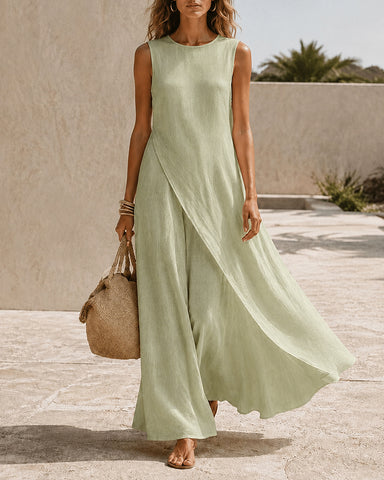 Casual Sleeveless Asymmetrical Hem Cotton Linen Long Dress