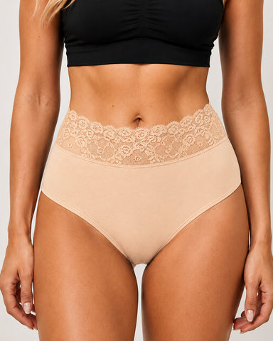 5-Pack High-Waisted Lace Cotton Briefs
