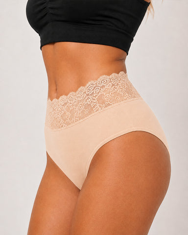 5-Pack High-Waisted Lace Cotton Briefs
