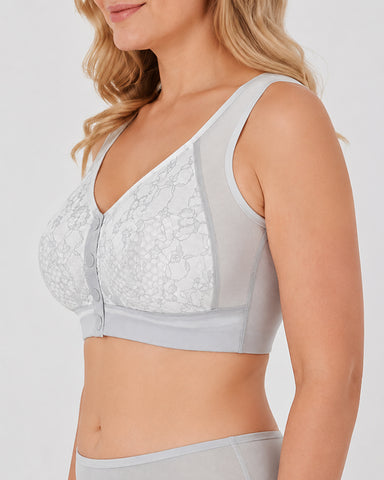 Plus Size Lace Front Closure Wireless Comfort Bra