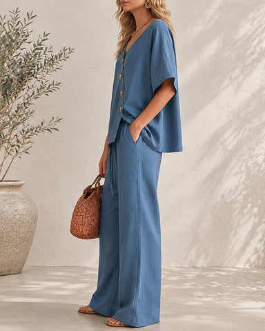 Casual Cotton Easy Living Wide-Leg Set