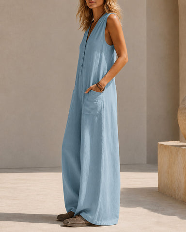 Sleeveless Linen Wide Leg Jumpsuit