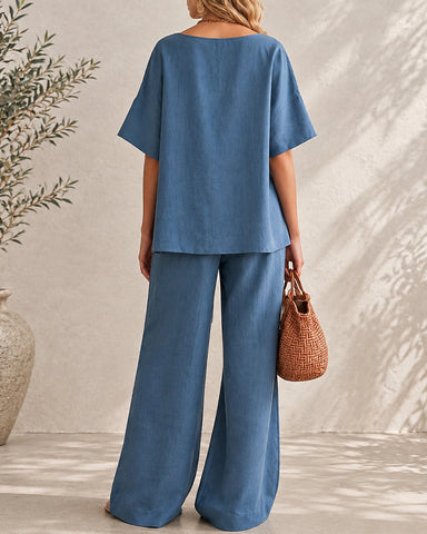 Casual Cotton Easy Living Wide-Leg Set