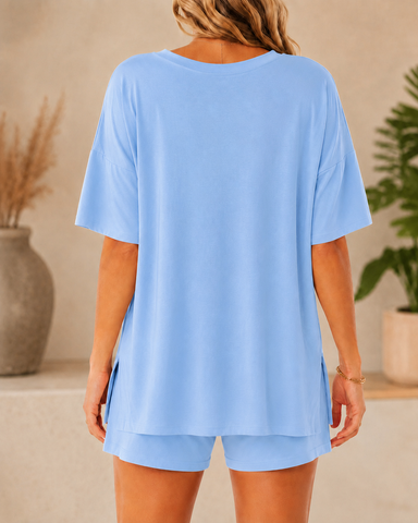 Relaxed V-Neck Lounge Shorts Set