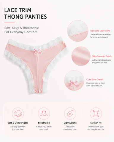 5-Pack Sexy Pure Cotton Lace Trim Thongs