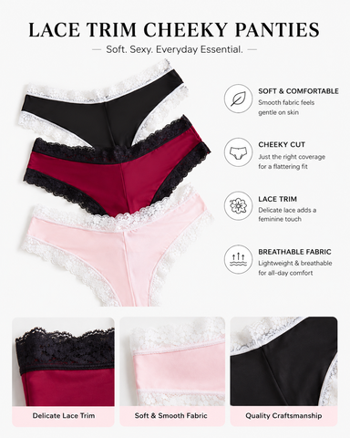 5-Pack Sexy Pure Cotton Lace Trim Thongs