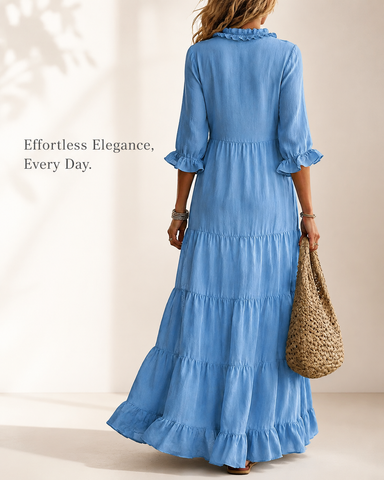 Bohemian Deep V Ruffle Casual Cotton Linen Long Dress