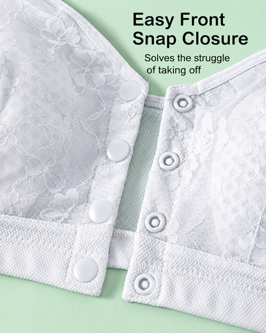 Plus Size Lace Front Closure Wireless Comfort Bra