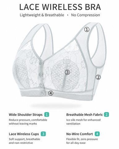 Plus Size Lace Front Closure Wireless Comfort Bra