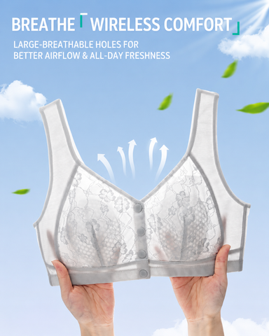 Plus Size Lace Front Closure Wireless Comfort Bra