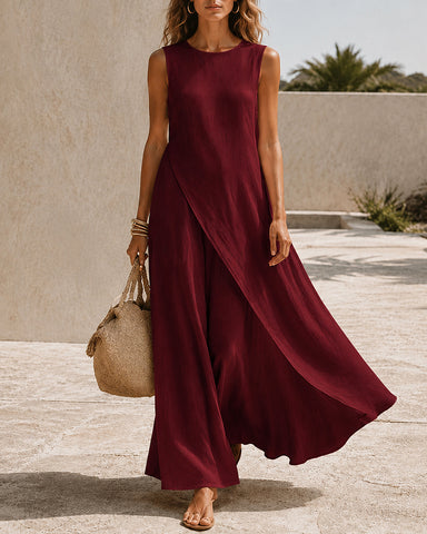 Casual Sleeveless Asymmetrical Hem Cotton Linen Long Dress