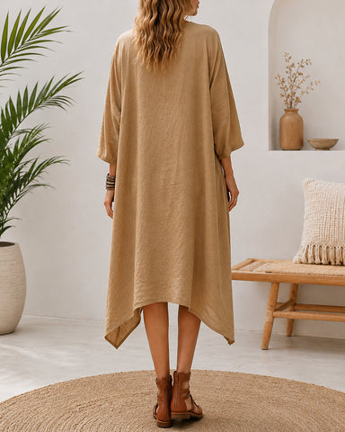 Deep V Cotton Linen Irregular Casual Loose Dress