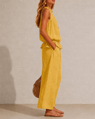 Cotton Linen Sleeveless Two-Piece Set