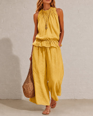 Cotton Linen Sleeveless Two-Piece Set