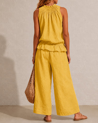 Cotton Linen Sleeveless Two-Piece Set