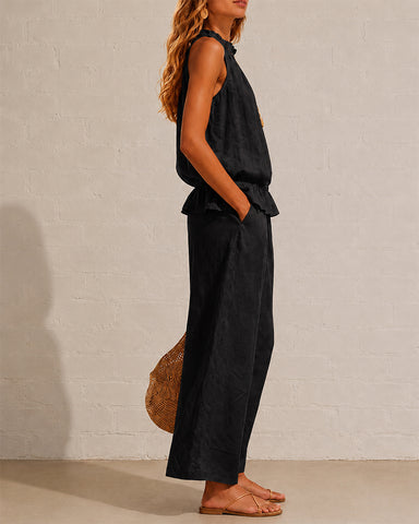 Cotton Linen Sleeveless Two-Piece Set