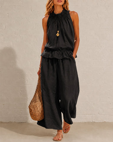 Cotton Linen Sleeveless Two-Piece Set