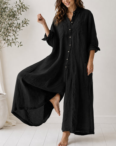 Cotton Linen Shirt Jumpsuit