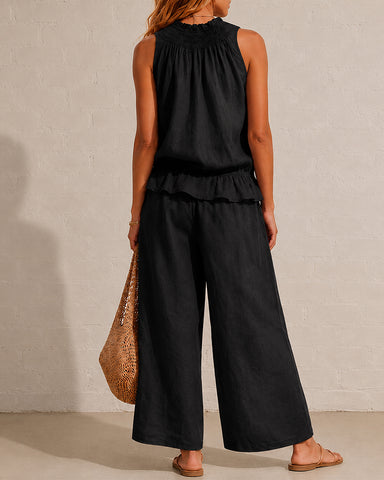 Cotton Linen Sleeveless Two-Piece Set