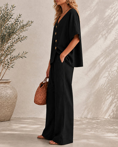 Casual Cotton Easy Living Wide-Leg Set