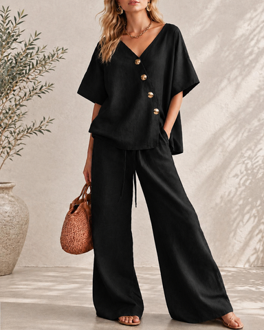 Casual Cotton Easy Living Wide-Leg Set