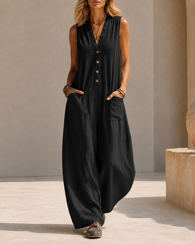 Sleeveless Linen Wide Leg Jumpsuit