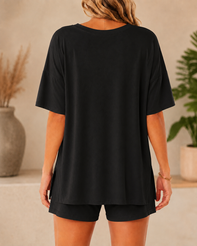 Relaxed V-Neck Lounge Shorts Set