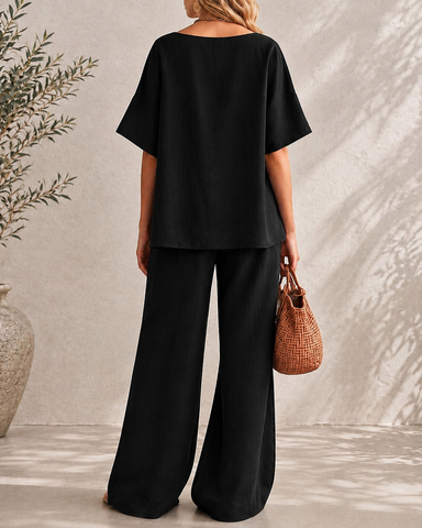 Casual Cotton Easy Living Wide-Leg Set
