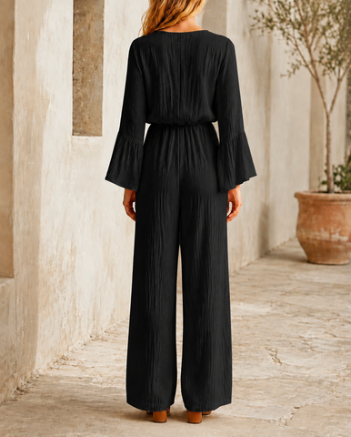Relaxed V-Neck Wide Leg Jumpsuit