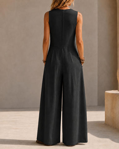 Sleeveless Linen Wide Leg Jumpsuit
