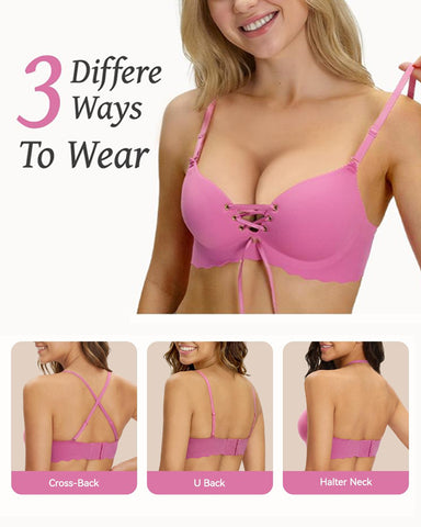 Lace-Up Push-Up Wireless Bra